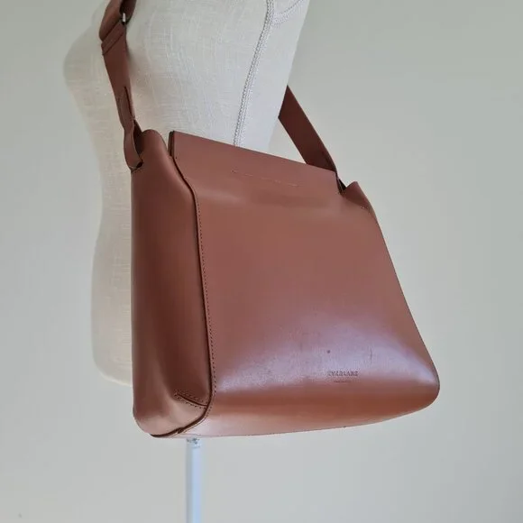 Everlane The Form Bag Cognac Brown Leather Shoulder Handbag Tote Structured - Picture 2 of 10
